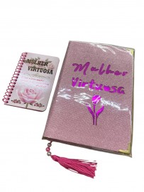B�blia mulher virtuosa com �ndice e marcador personalizado  + caderneta - rosa
