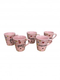 Caneca porcelana f� paz te amo 190 ml 5 unidades rose