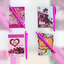 10 Kit dia das m�es bloco de anota��o com caneta 