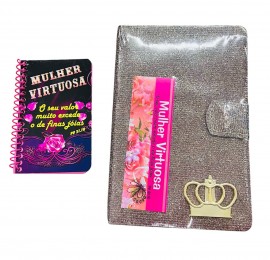 Bíblia coroa com índice e marcador personalizado  + caderneta - prata