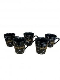 Chaveiro caneca porcelana F� sa�de felicidade 5 unidades preta