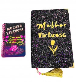 B�blia mulher virtuosa com �ndice e marcador personalizado  + caderneta