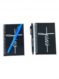 Caderneta de anota��o Jesus preto com caneta 1 kit